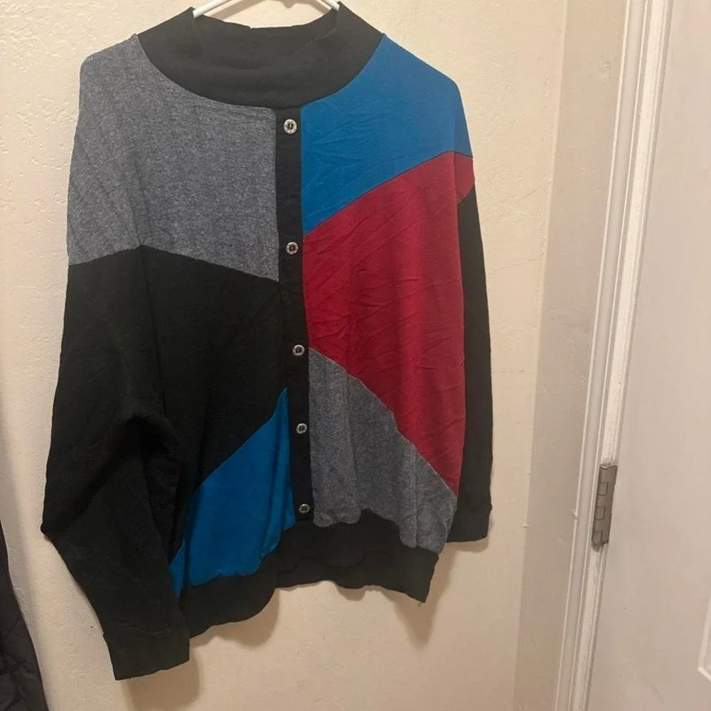 Vintage 90s Geometric Color Block Sweater Oversized 3X - Picture 5 of 5